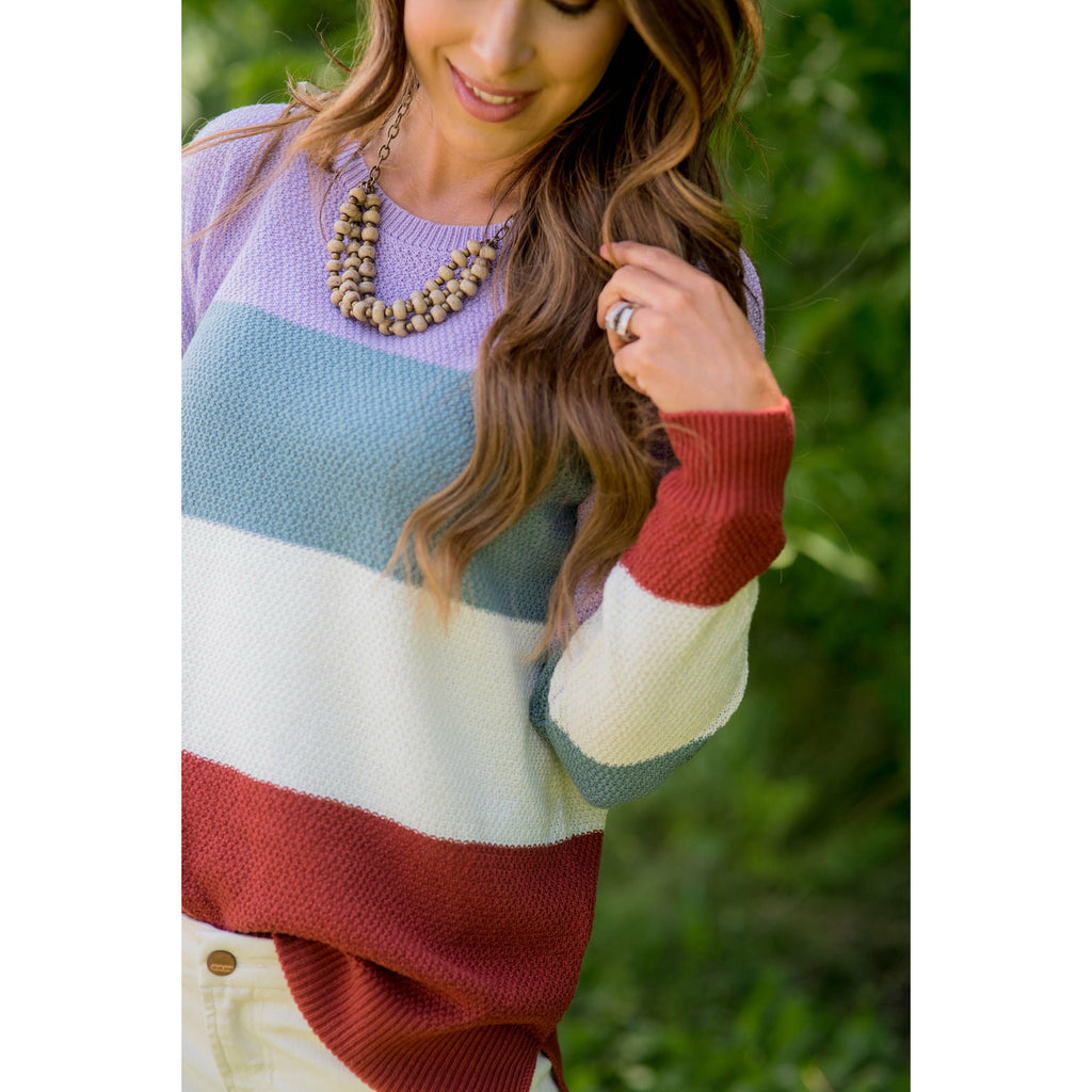 Color Blocked Lightweight Sweater - Betsey's Boutique Shop - Outerwear