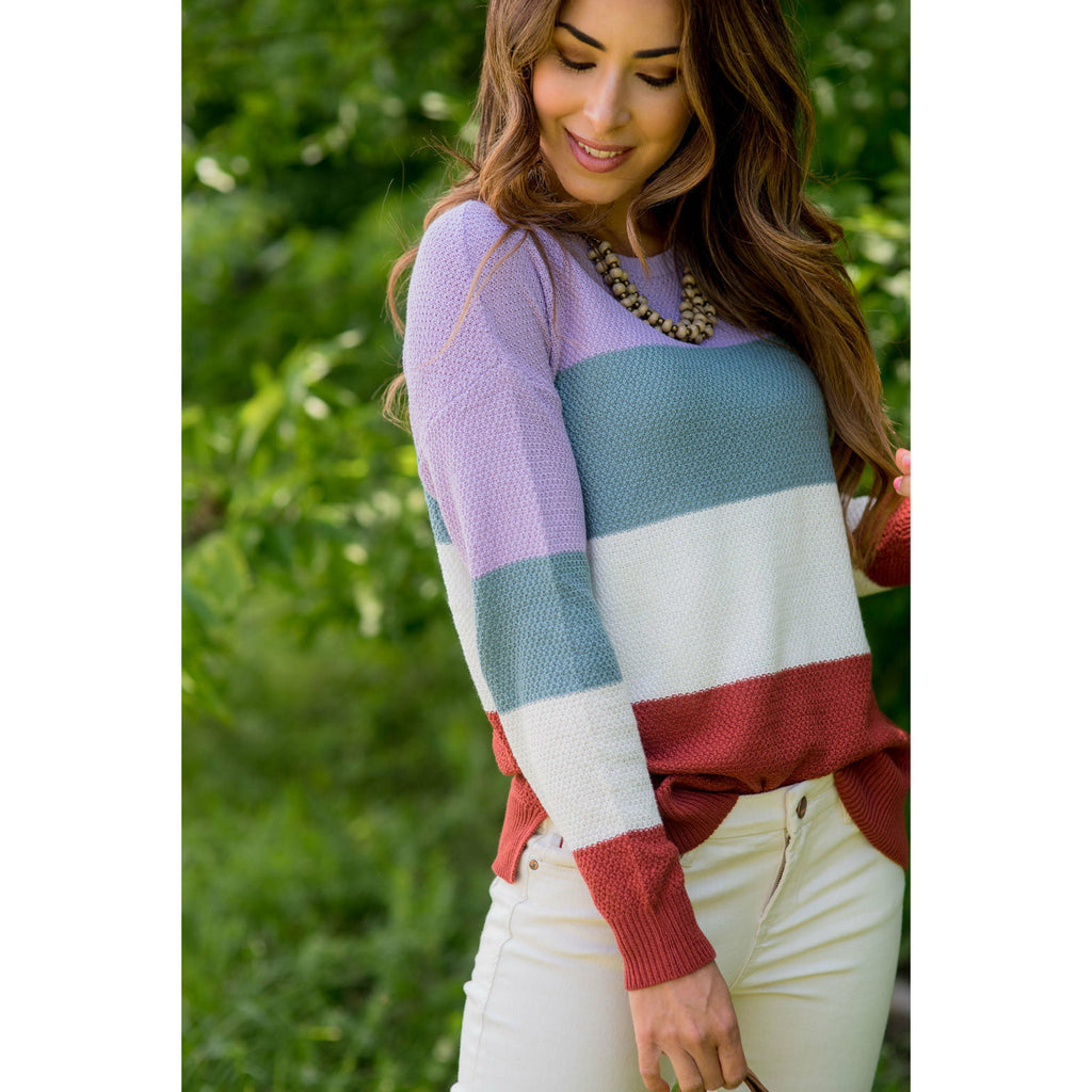 Color Blocked Lightweight Sweater - Betsey's Boutique Shop - Outerwear