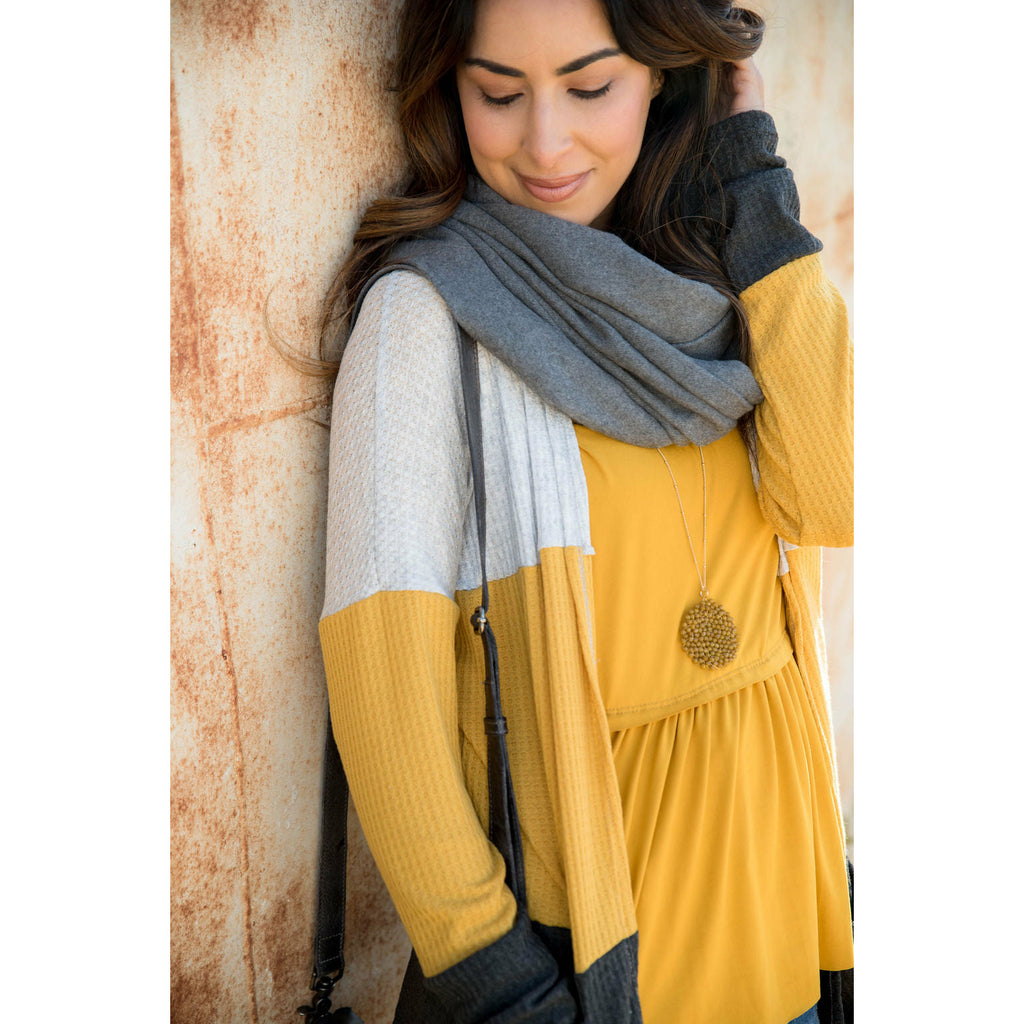 Mustard/Grey Blocked Cardigan - Betsey's Boutique Shop