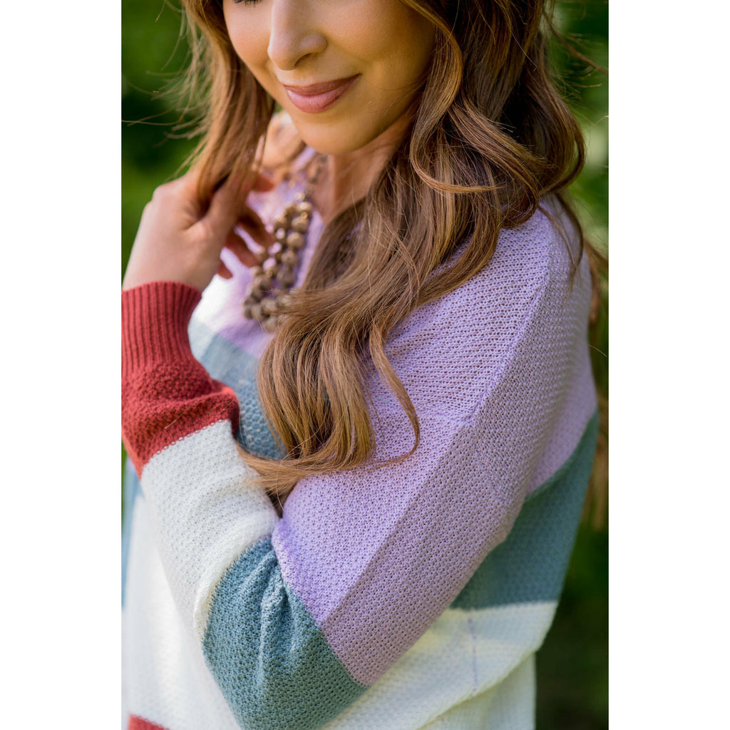 Color Blocked Lightweight Sweater - Betsey's Boutique Shop - Outerwear