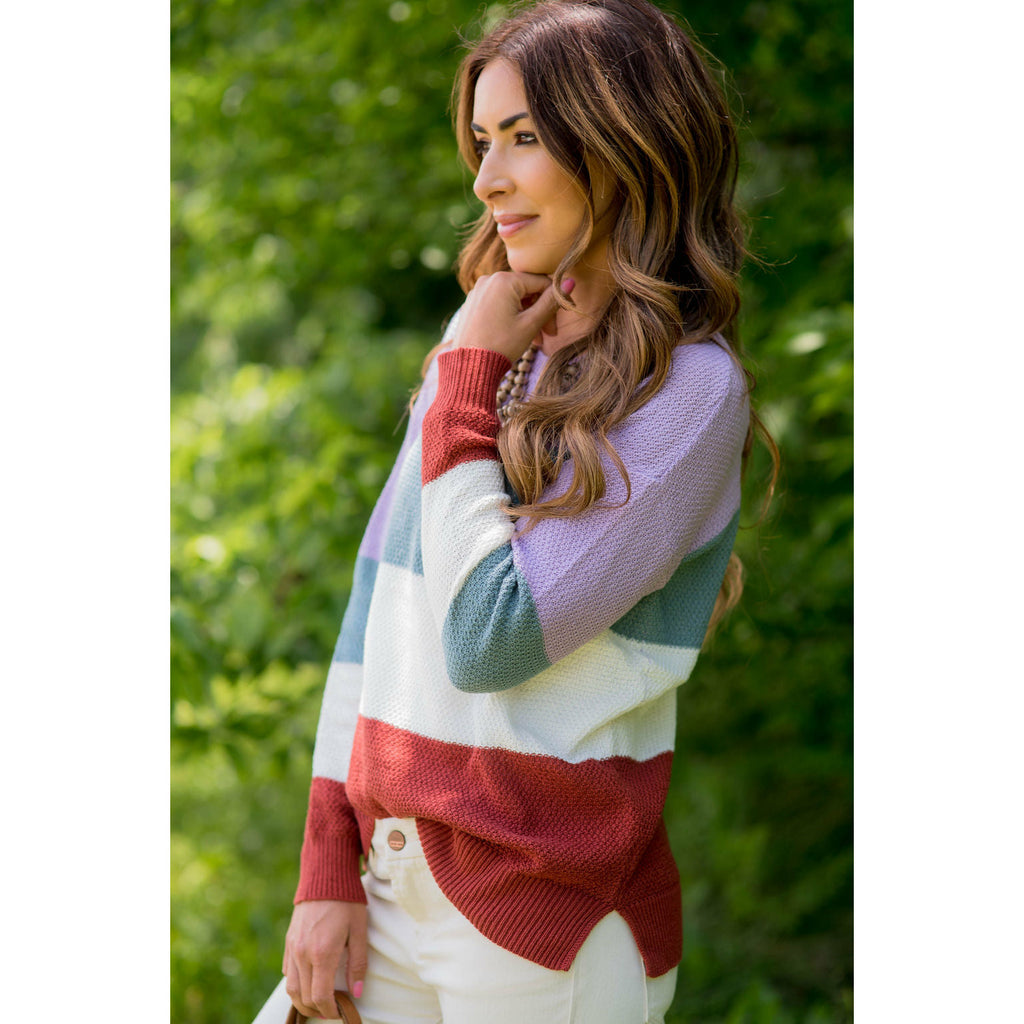 Color Blocked Lightweight Sweater - Betsey's Boutique Shop - Outerwear