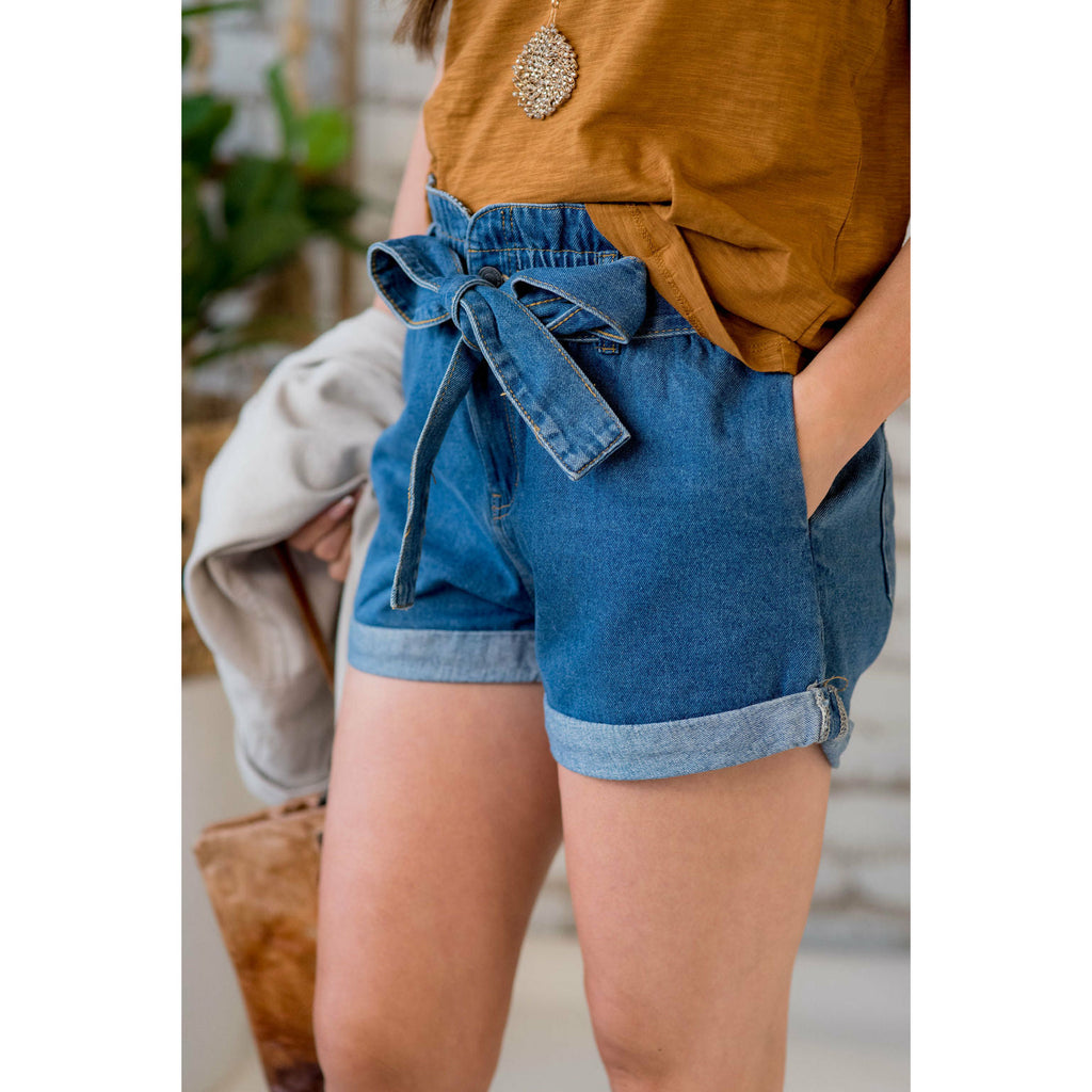 Denim Tie Top Paper Bag Shorts - Betsey's Boutique Shop