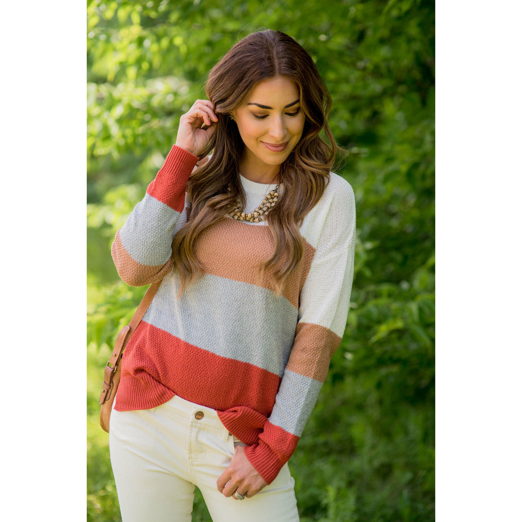 Color Blocked Lightweight Sweater - Betsey's Boutique Shop - Outerwear