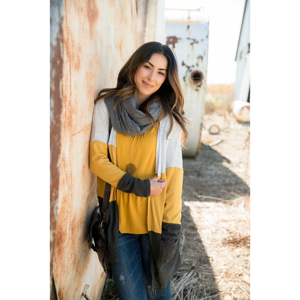 Mustard/Grey Blocked Cardigan - Betsey's Boutique Shop