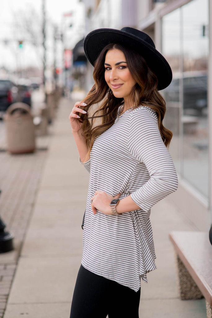 Thin Striped Sharkbite Tunic Tee - Betsey's Boutique Shop -