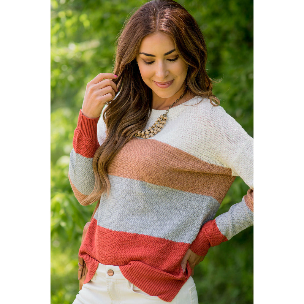 Color Blocked Lightweight Sweater - Betsey's Boutique Shop - Outerwear