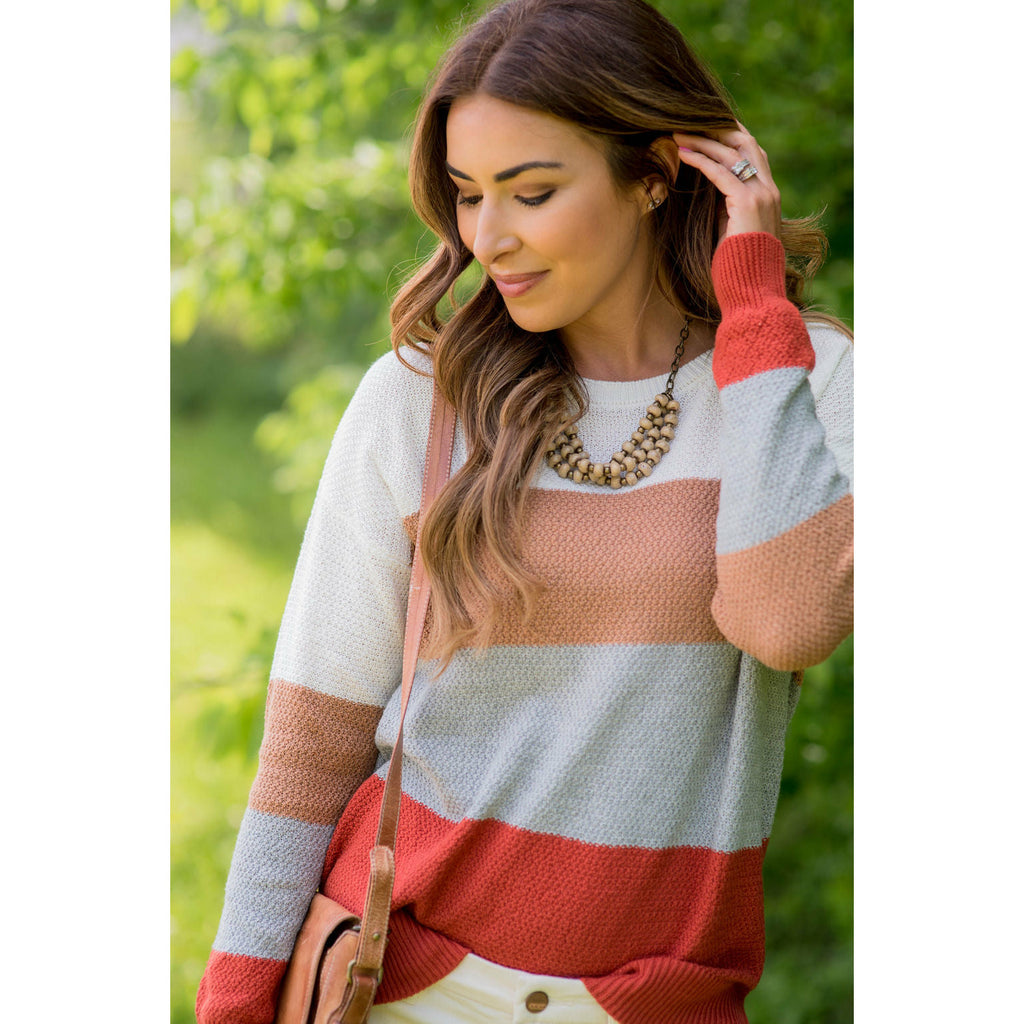 Color Blocked Lightweight Sweater - Betsey's Boutique Shop - Outerwear