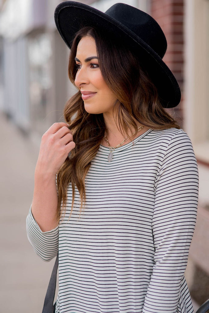 Thin Striped Sharkbite Tunic Tee - Betsey's Boutique Shop -