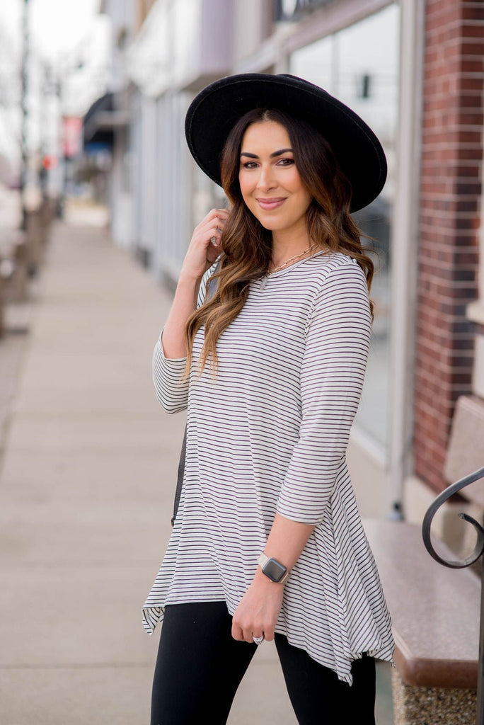 Thin Striped Sharkbite Tunic Tee - Betsey's Boutique Shop -