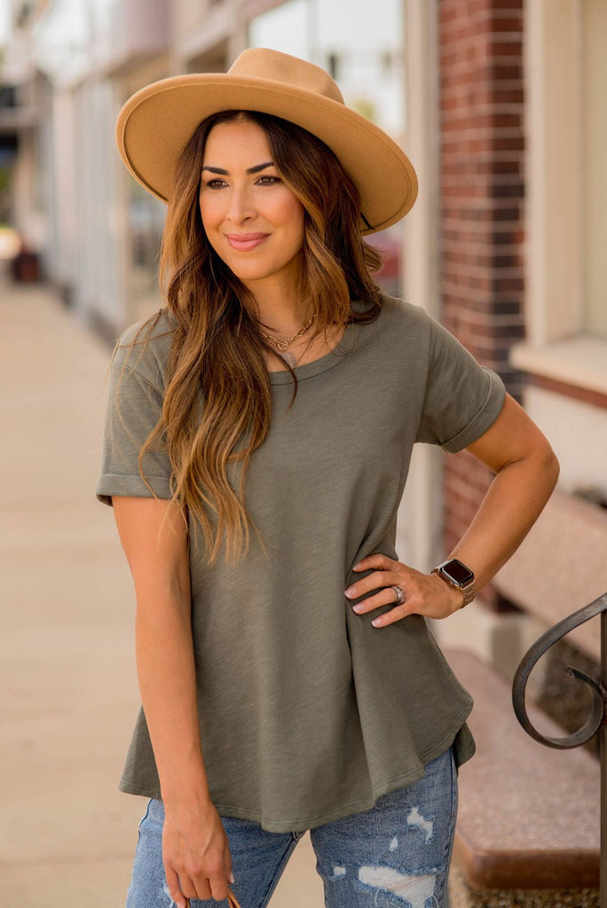 Cuffed Relaxed Swing Tee - Betsey's Boutique Shop