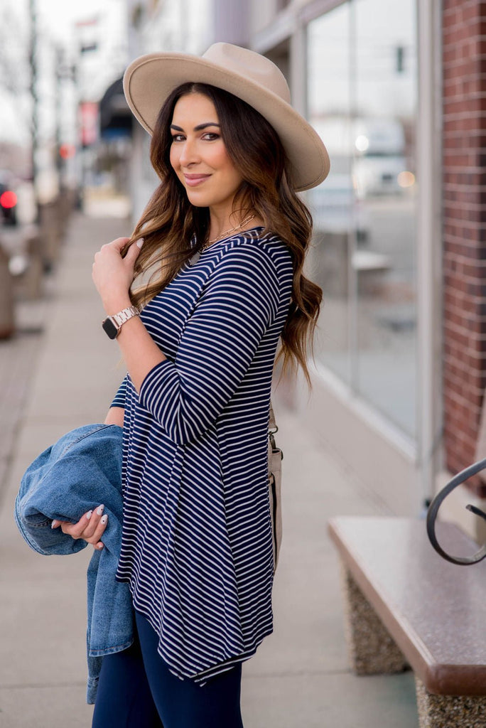 Thin Striped Sharkbite Tunic Tee - Betsey's Boutique Shop -