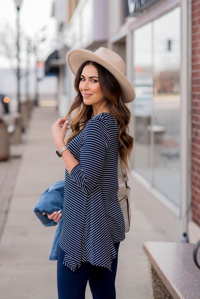 Thin Striped Sharkbite Tunic Tee - Betsey's Boutique Shop -