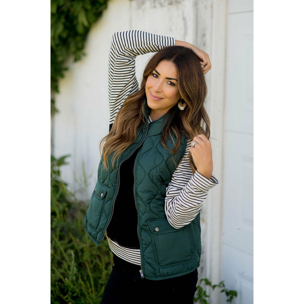 Cropped Puffer Vest Sage / S by Betsey's Boutique