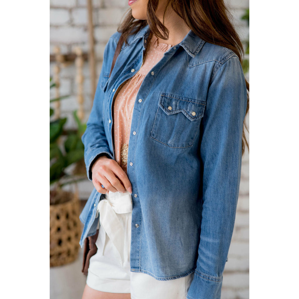 Ombre Denim Button Up - Betsey's Boutique Shop