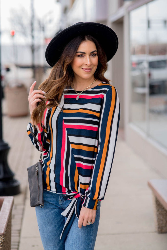 Abstract Striped Tie Bottom Tee - Betsey's Boutique Shop -