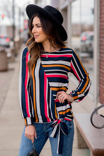 Abstract Striped Tie Bottom Tee - Betsey's Boutique Shop -