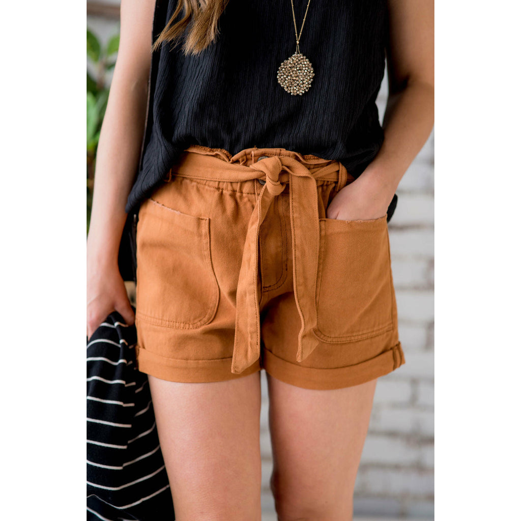 Distressed Pocket Paper Bag Shorts - Betsey's Boutique Shop - Shorts