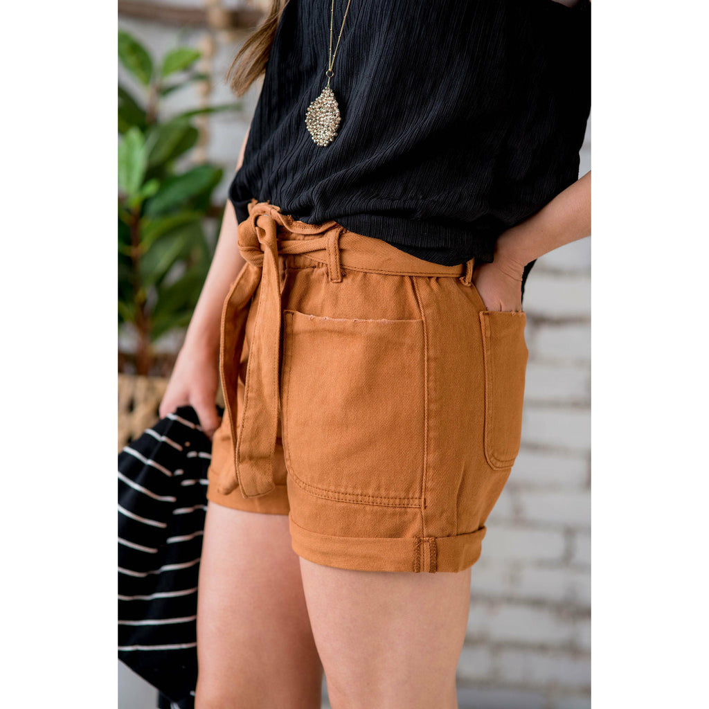 Distressed Pocket Paper Bag Shorts - Betsey's Boutique Shop - Shorts