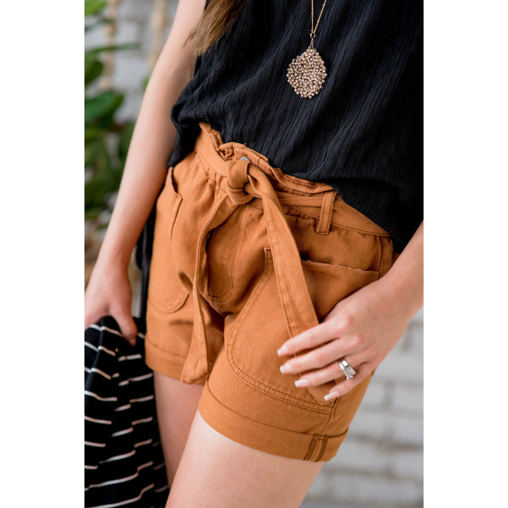 Distressed Pocket Paper Bag Shorts - Betsey's Boutique Shop - Shorts