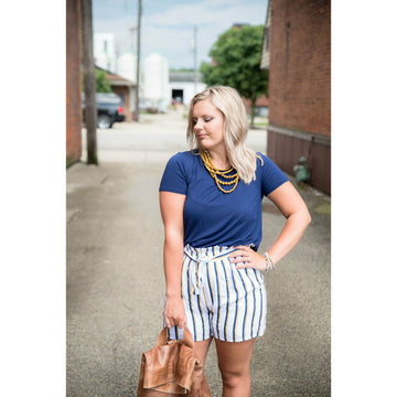 White Striped Shorts - Betsey's Boutique Shop