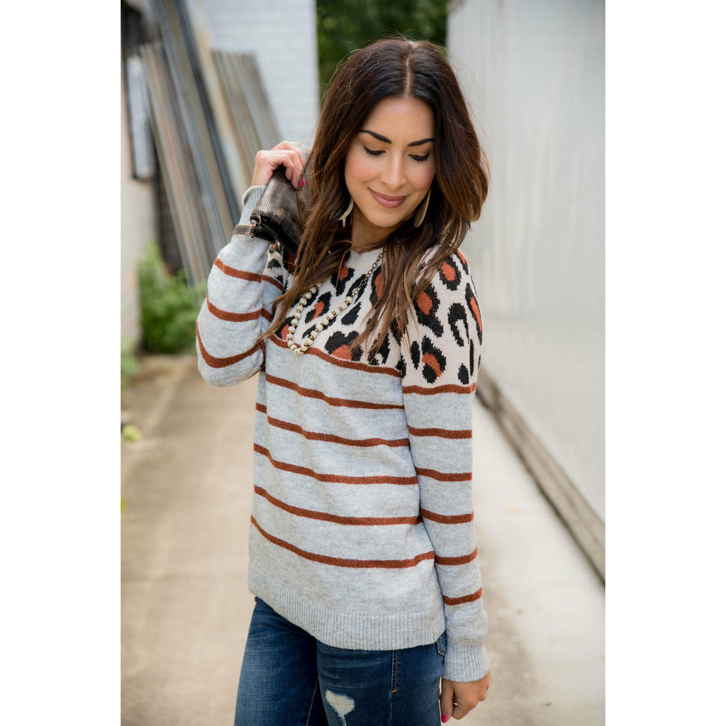 Mixed Leopard Sweater - Betsey's Boutique Shop - Outerwear