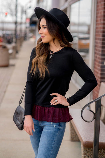 Textured Bottom Sweatshirt - Betsey's Boutique Shop