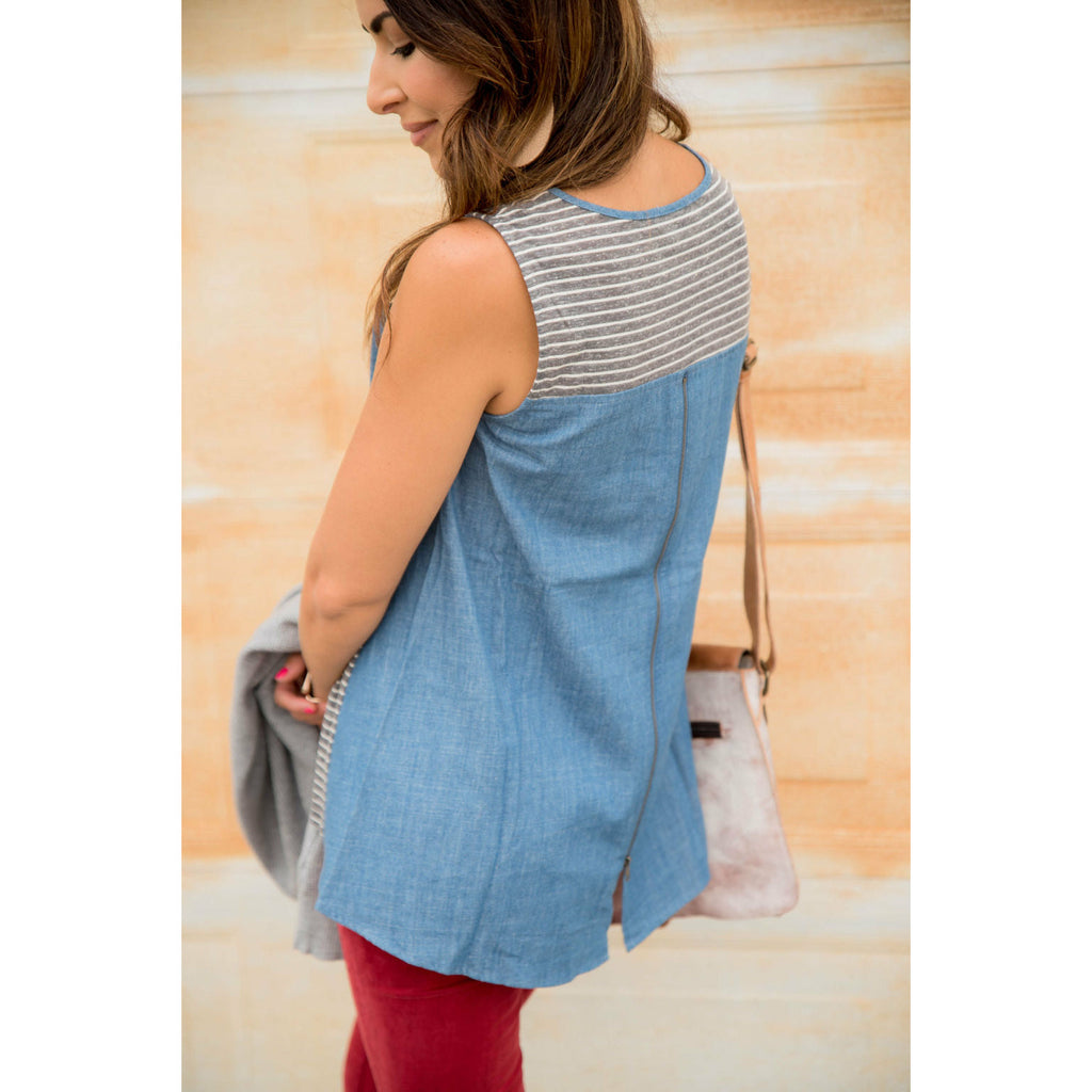 Striped Chambray Back Tank - Betsey's Boutique Shop