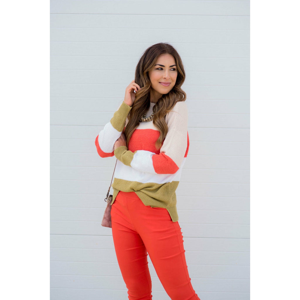 Color Blocked Lightweight Sweater - Betsey's Boutique Shop - Outerwear