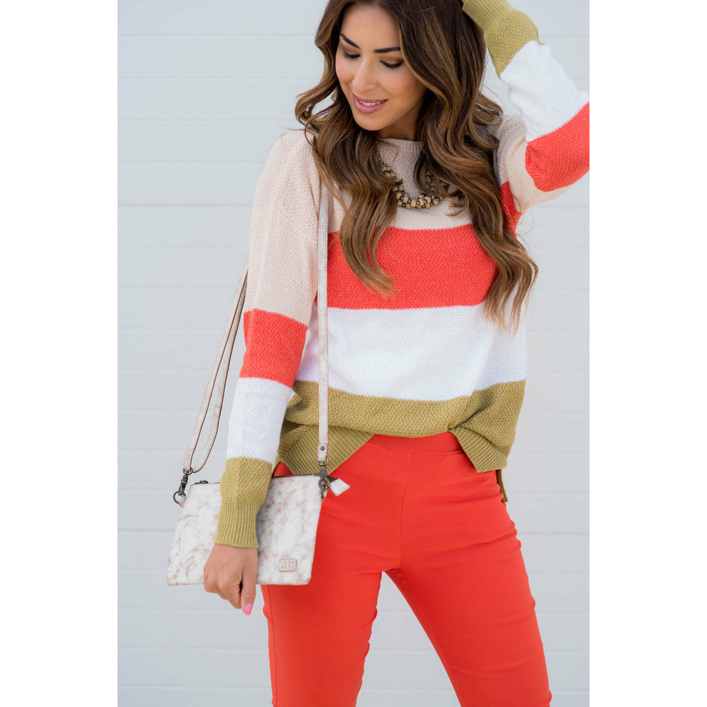 Color Blocked Lightweight Sweater - Betsey's Boutique Shop - Outerwear