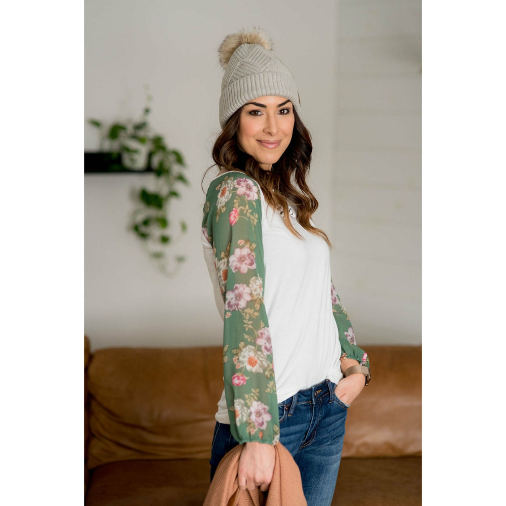 Floral Sheer Sleeve Blouse - Betsey's Boutique Shop