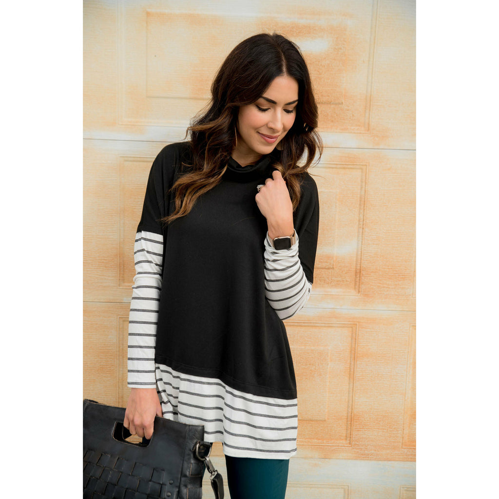 Trimmed Cowl Neck Sweatshirt - Betsey's Boutique Shop