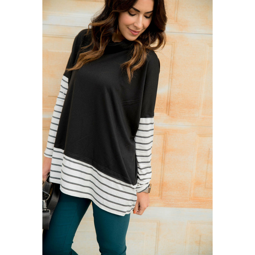 Trimmed Cowl Neck Sweatshirt - Betsey's Boutique Shop