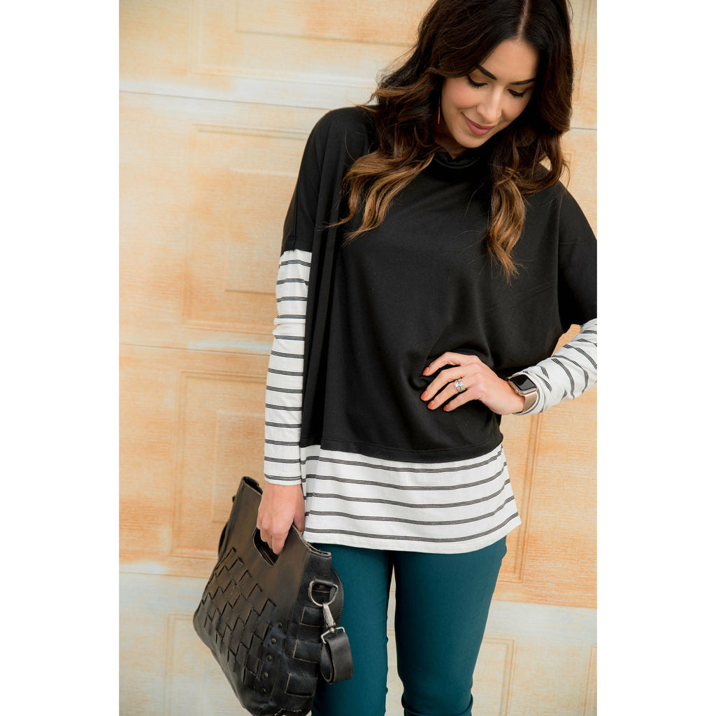 Trimmed Cowl Neck Sweatshirt - Betsey's Boutique Shop