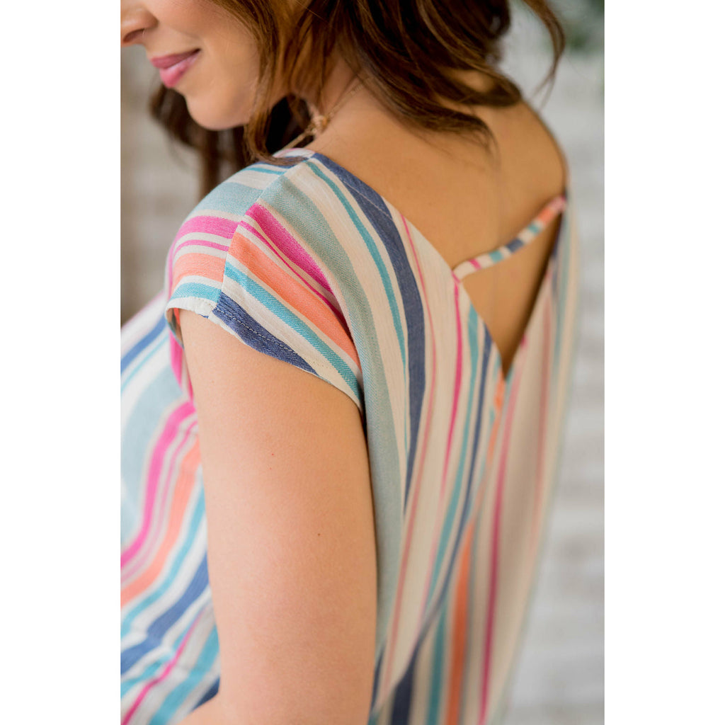 Multi Striped V Back Tee - Betsey's Boutique Shop