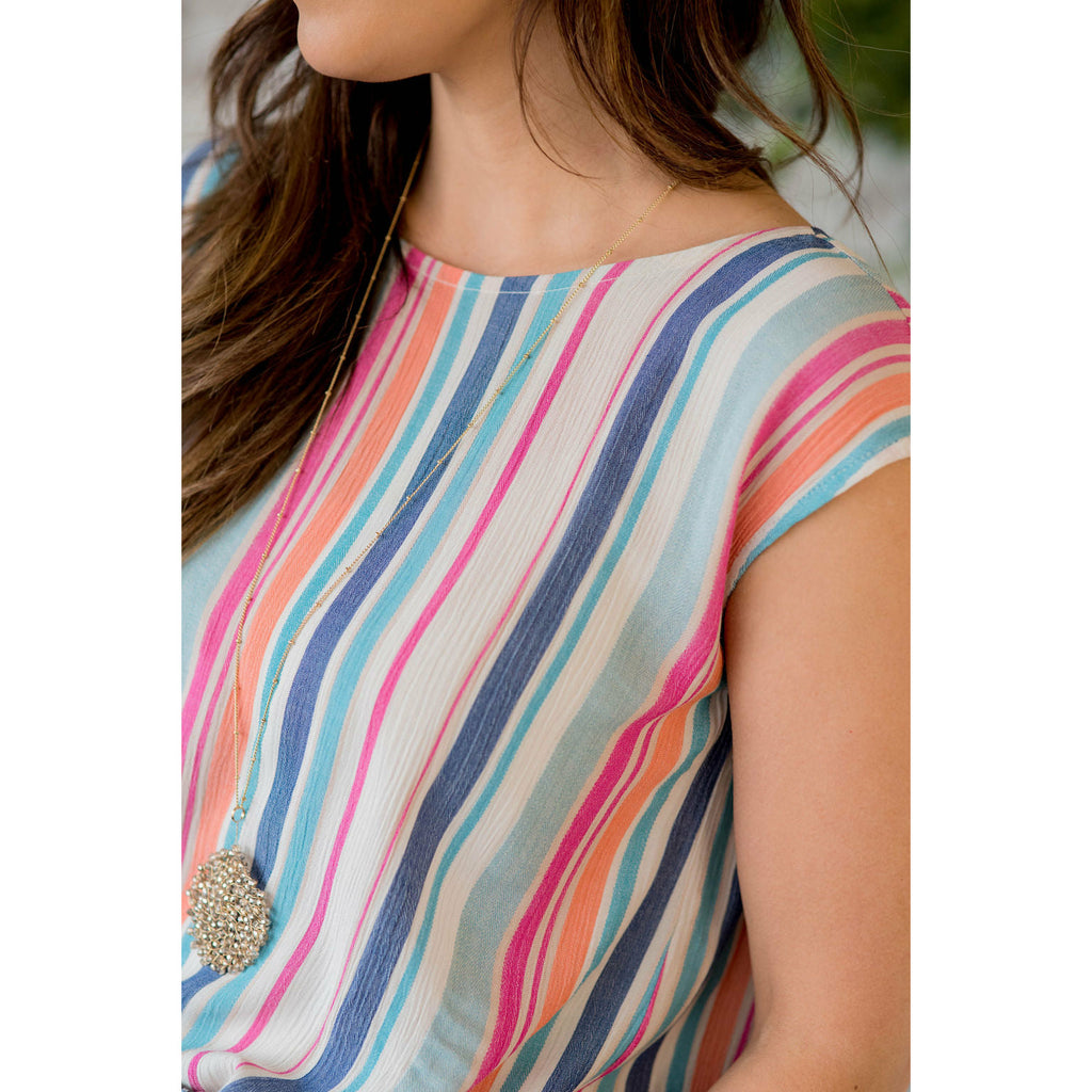 Multi Striped V Back Tee - Betsey's Boutique Shop