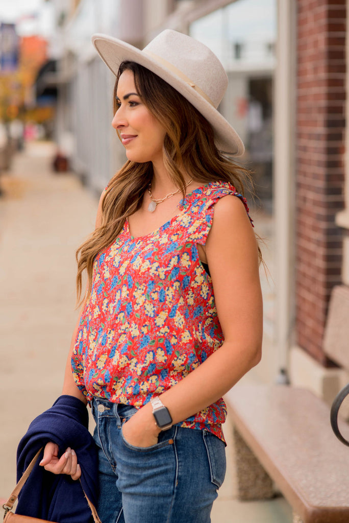 Micro Blossoms Ruffle Trim Tank - Betsey's Boutique Shop