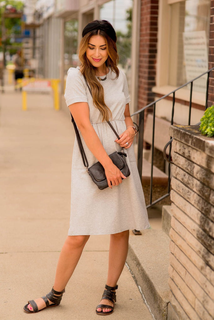 Cinched Waist Pocket Sweatshirt Dress - Betsey's Boutique Shop