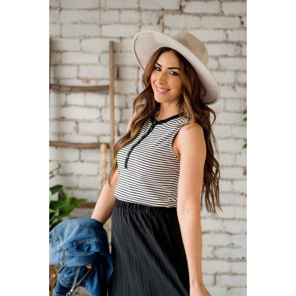 Ribbed Striped Button Accent Tank - Betsey's Boutique Shop