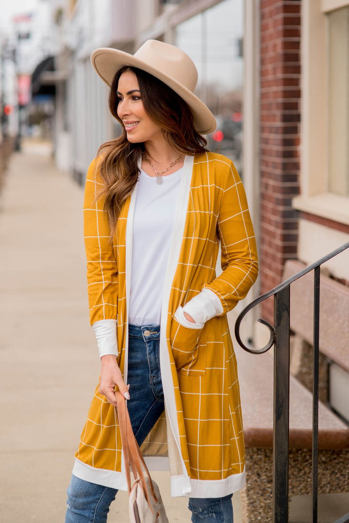 Grid Trimmed Tunic Cardigan - Betsey's Boutique Shop