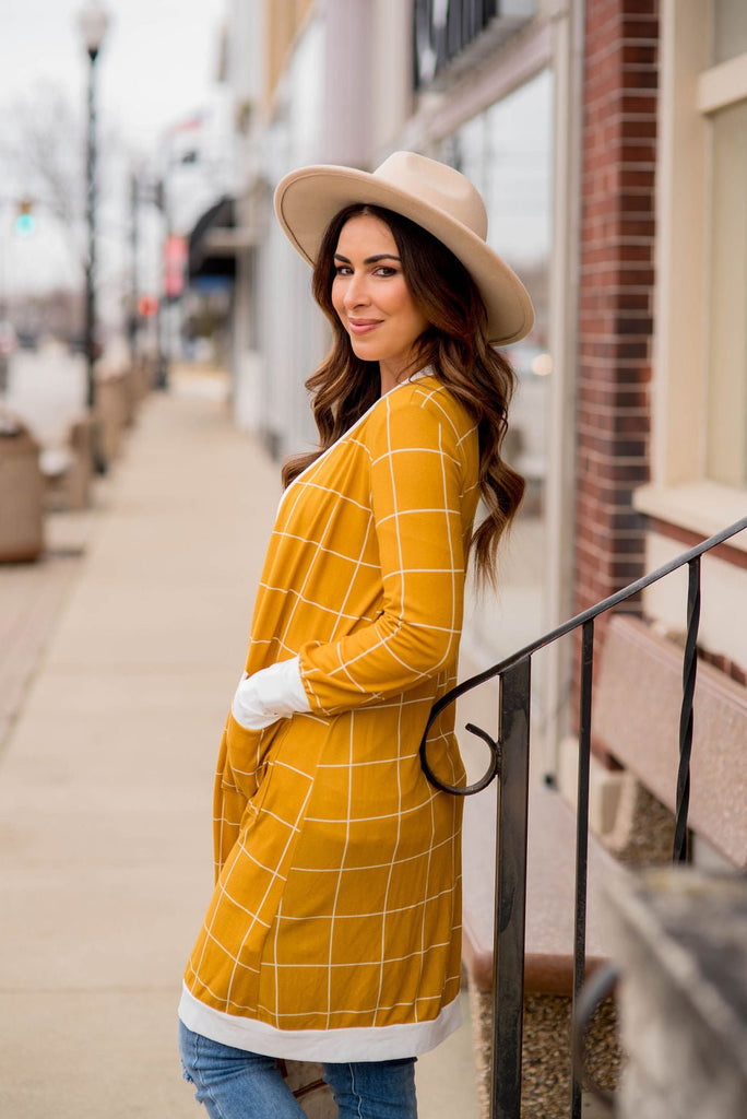 Grid Trimmed Tunic Cardigan - Betsey's Boutique Shop