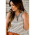 Mixed Stripes Button Accent Tank