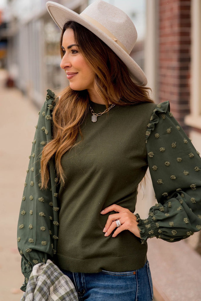 Textured Dot Sleeve Blouse - Betsey's Boutique Shop -