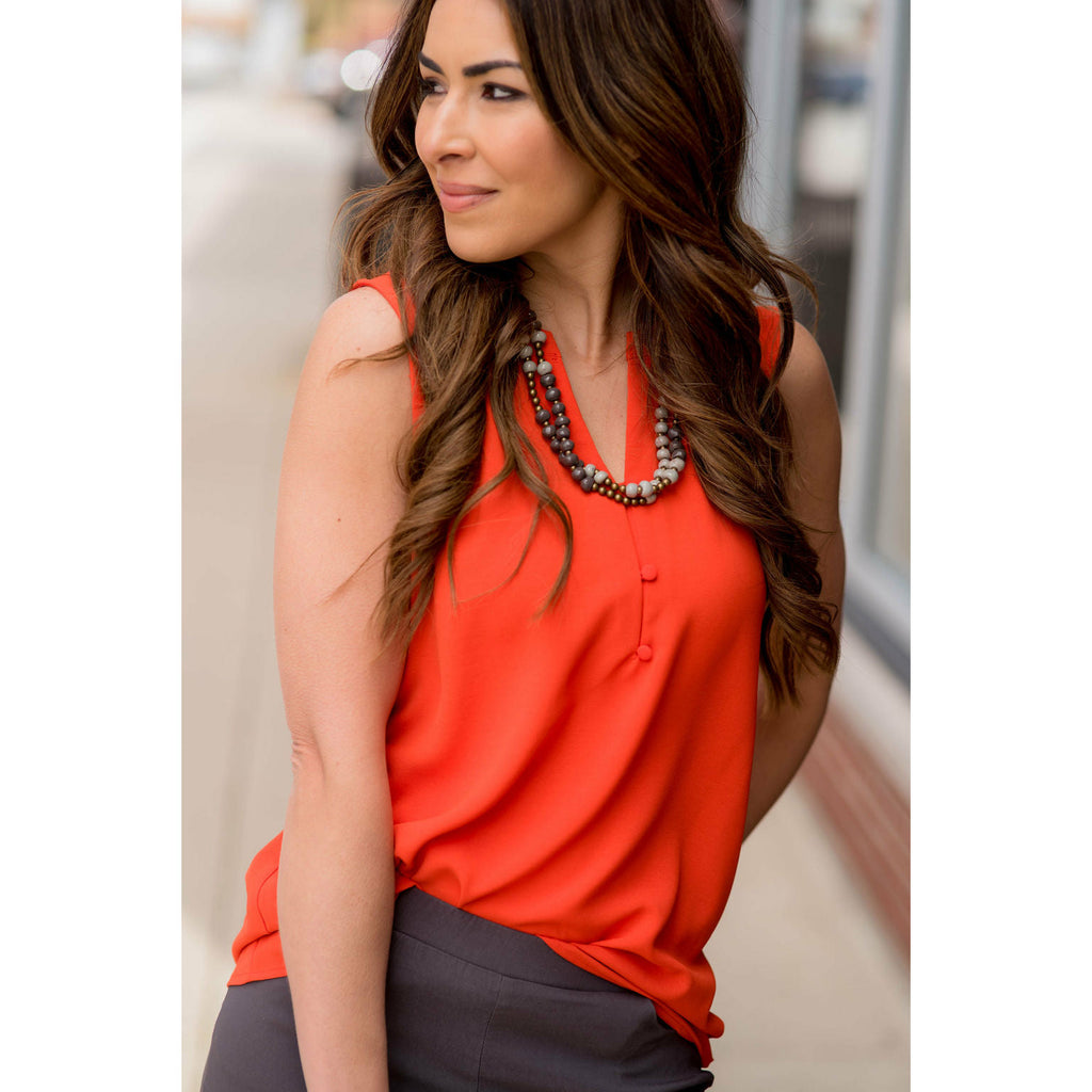 Button Top V-Neck Tank - Betsey's Boutique Shop