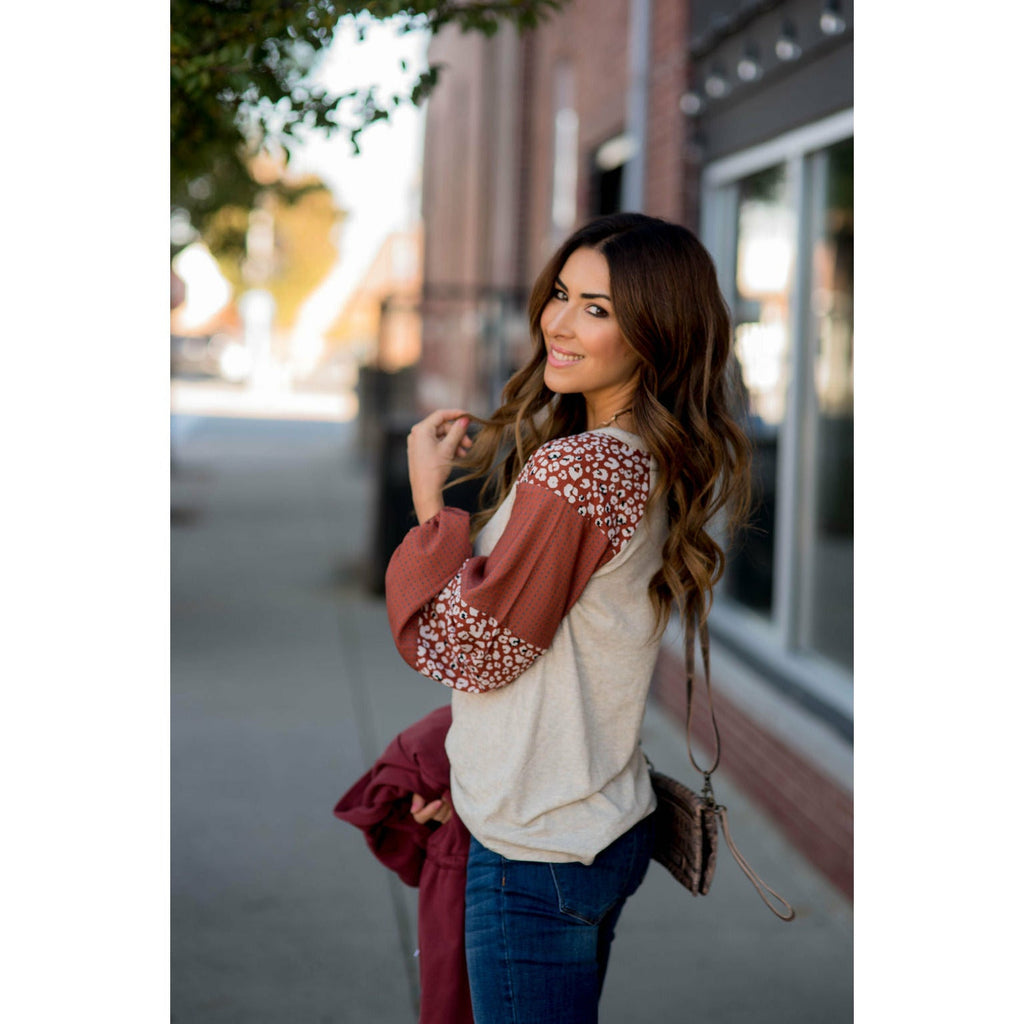 Blooming Sleeves Spotted Leopard Blouse - Betsey's Boutique Shop - Shirts & Tops