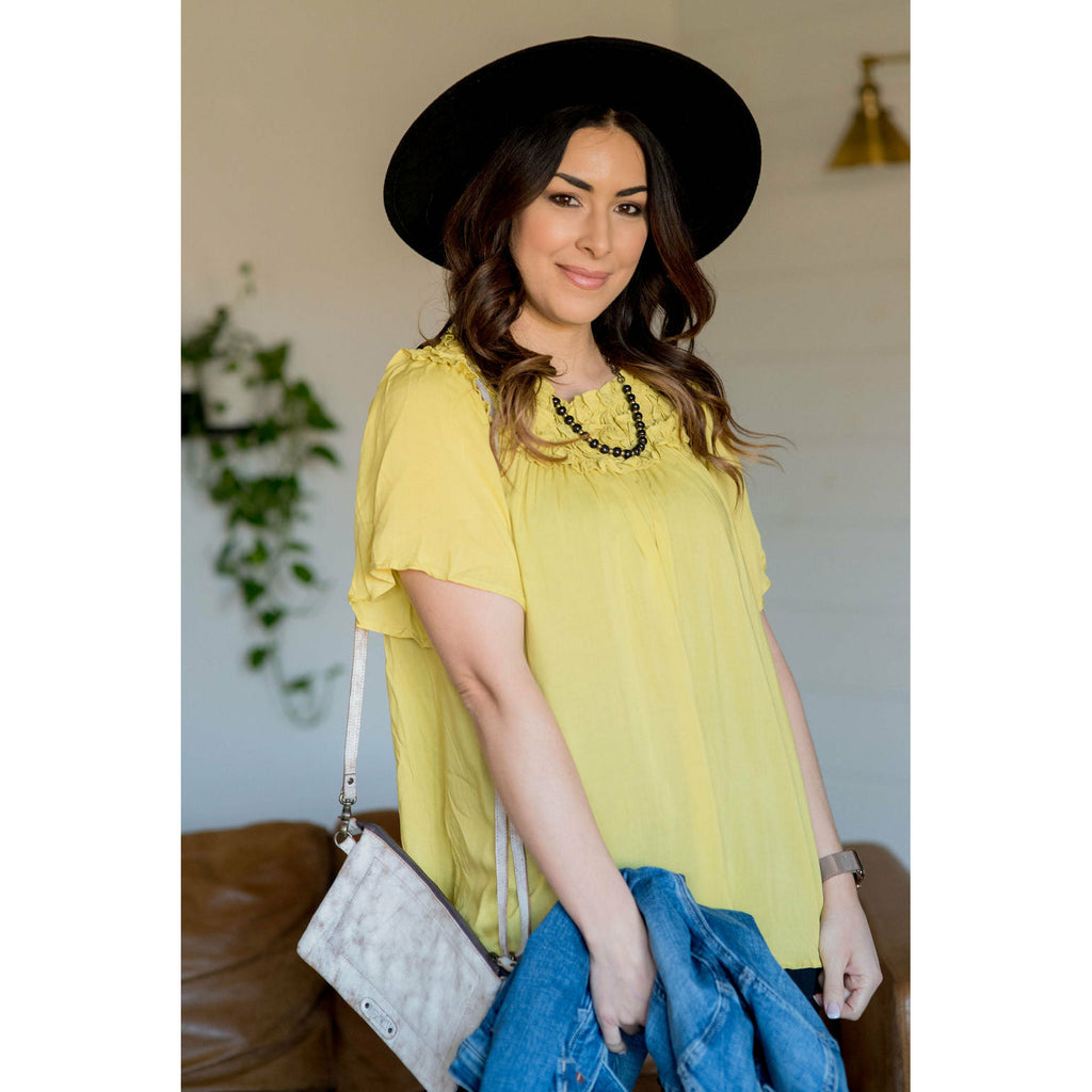 Ruffle Off The Shoulder - Pale Yellow - Betsey's Boutique Shop