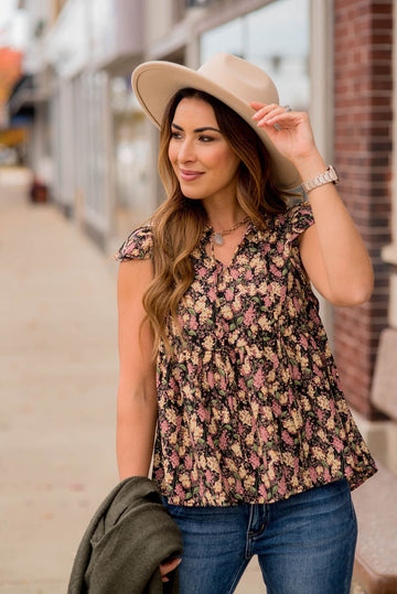 Blossoms Tiered V Blouse - Betsey's Boutique Shop -