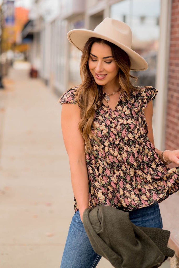 Blossoms Tiered V Blouse - Betsey's Boutique Shop -