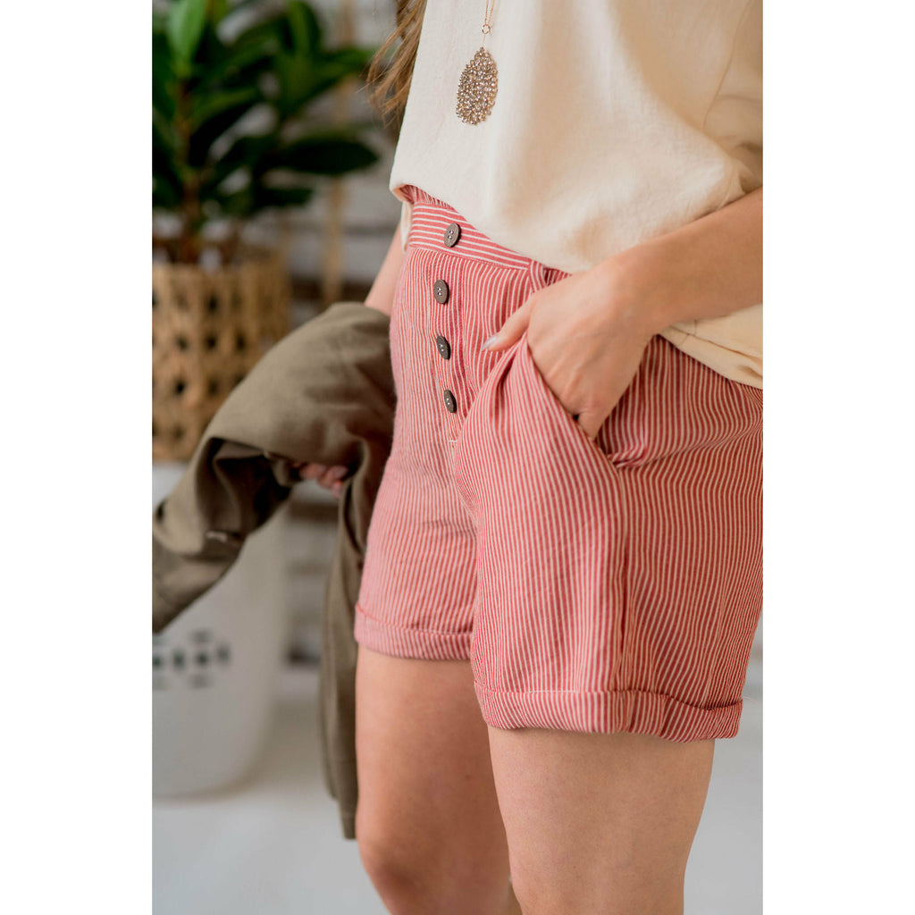 Four Button Striped Paper Bag Shorts - Betsey's Boutique Shop