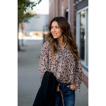 Journey with Leopards Tie Blouse - Betsey's Boutique Shop