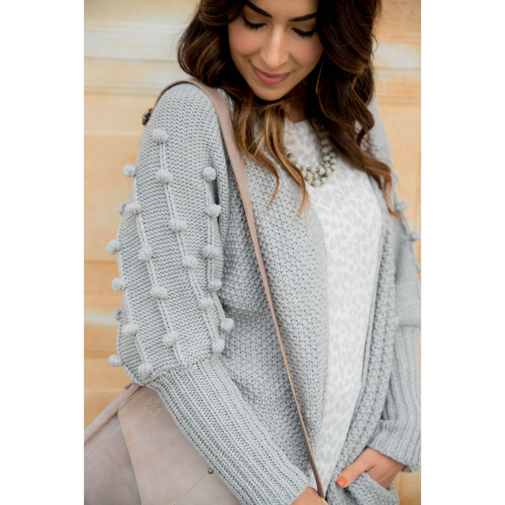 Pom Sleeve Knit Cardigan - Betsey's Boutique Shop